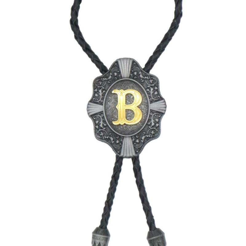 KECOL Western Letter Bolo Tie Cowboy Aalphabet A to Z Neckties Necklace for Men Women (Letter B) - Image 3